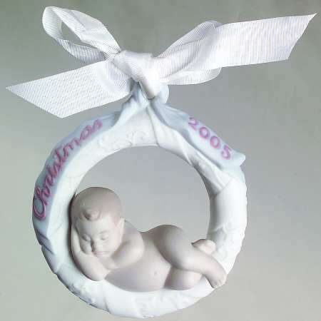 Baby's First Christmas Baby In Wreath (White) - Boxed