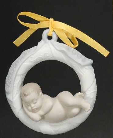 Baby's First Christmas 6729-Baby In Wreath (White) - Boxed