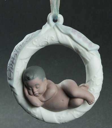 Baby's First Christmas Baby In Wreath (Black) - Boxed