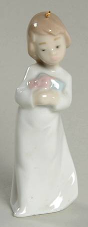 Miniature Ornaments-Lladro Girl With Present-Arms Folded - No Box