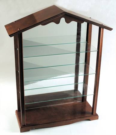 Garden Birds Display-4-Glass Shelf Wood - Display Rack Wood