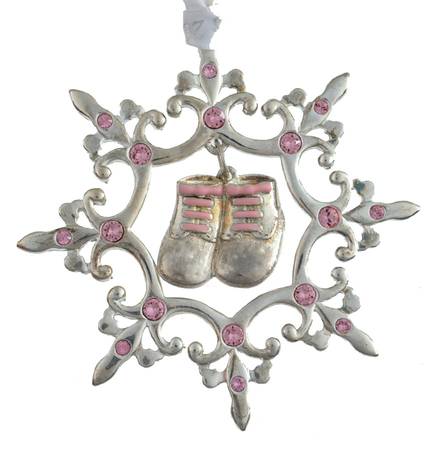 Lunt Christmas Ornament Baby's First Christmas-Pink-Silverplate - With Box