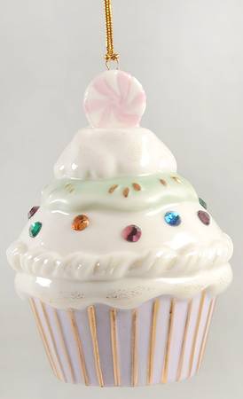 Lenox Christmas Ornament Sparkling Sweets Cupcake-Purple Base - Boxed