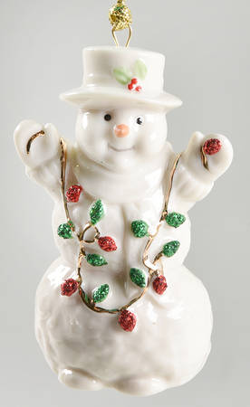 Glitter Ornaments Snowman With String Of Lights - Boxed