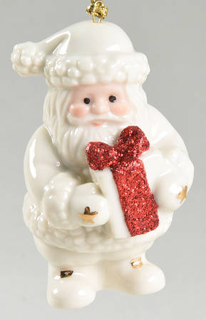 Glitter Ornaments Santa With Red Glitter Gift - Boxed