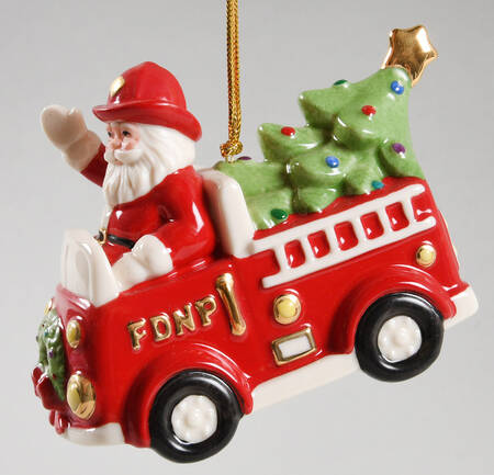Lenox Christmas Ornament Santa In Fire Truck - With Box Bx357
