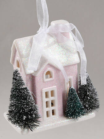 Lenox Christmas Ornament Pink Bungalow - Lit - With Box Bx372