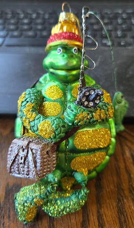 Blown Glass Ornaments Fishing Turtle - Boxed
