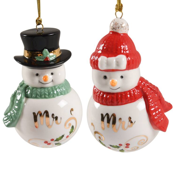 Lenox Christmas Ornament Mr And Mrs Snowman Set - With Box Bx388