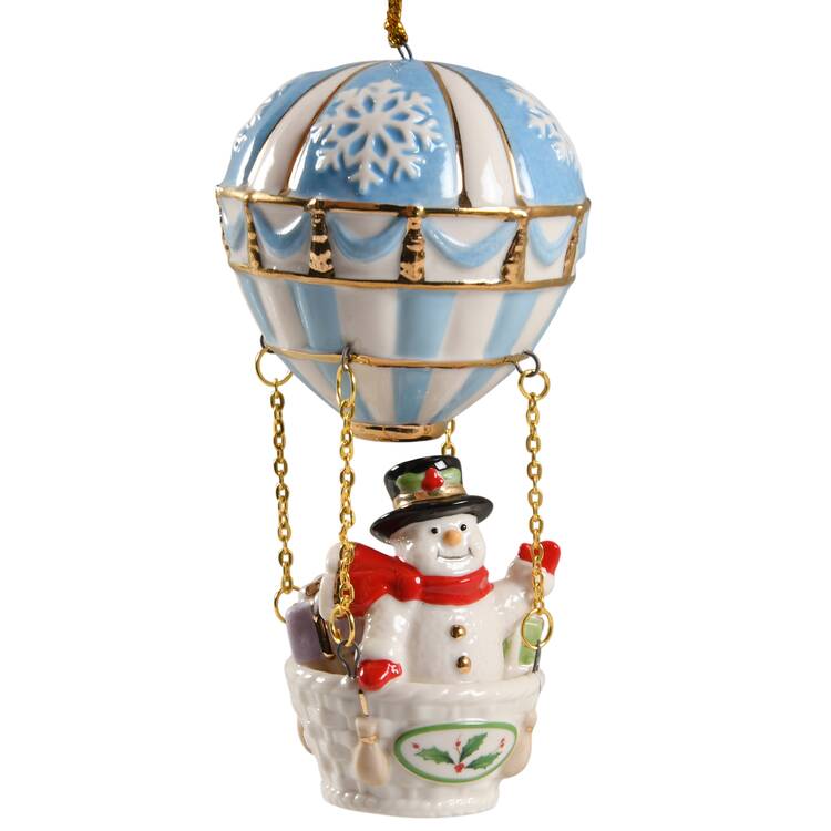 Lenox Christmas Ornament Snowman In Hot Air Balloon - Bx384 With Box