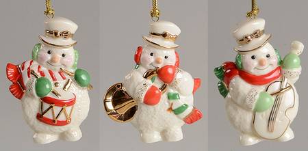 Lenox Christmas Ornament Snowmen With Instruments-Set Of 3 - Boxed