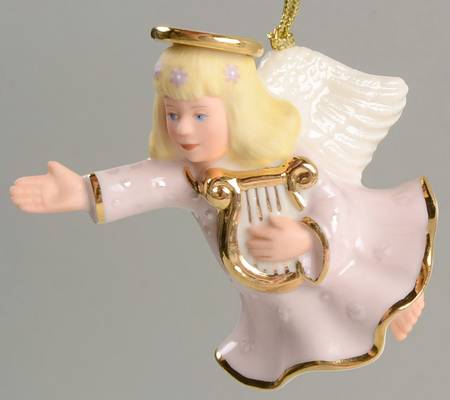 Lenox Christmas Ornament Pink Angel With Harp - Boxed