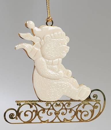 Christmas Gold Teddy Bear On Sled - Boxed