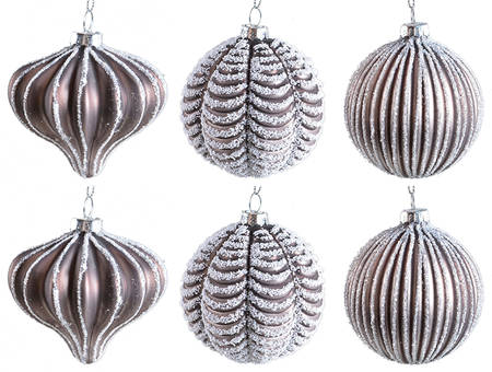 Crystal Christmas Ornament Matte Grey 6 Piece Set - Boxed