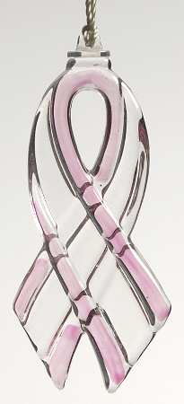 Crystal Christmas Ornament Breast Cancer Ribbon - With Box