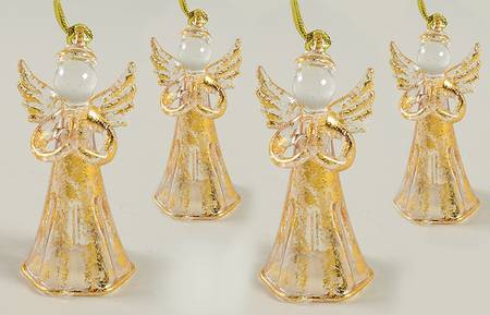 Crystal Christmas Ornament Gold Angels--Set Of 4 - Boxed