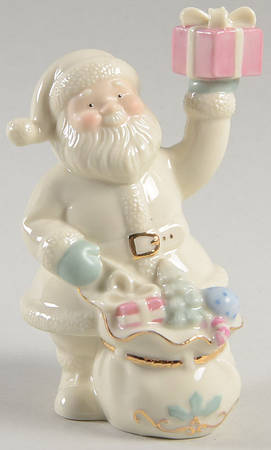 Lenox Christmas Figurine Santa's Toy Bag-Holding A Pink Present - Boxed