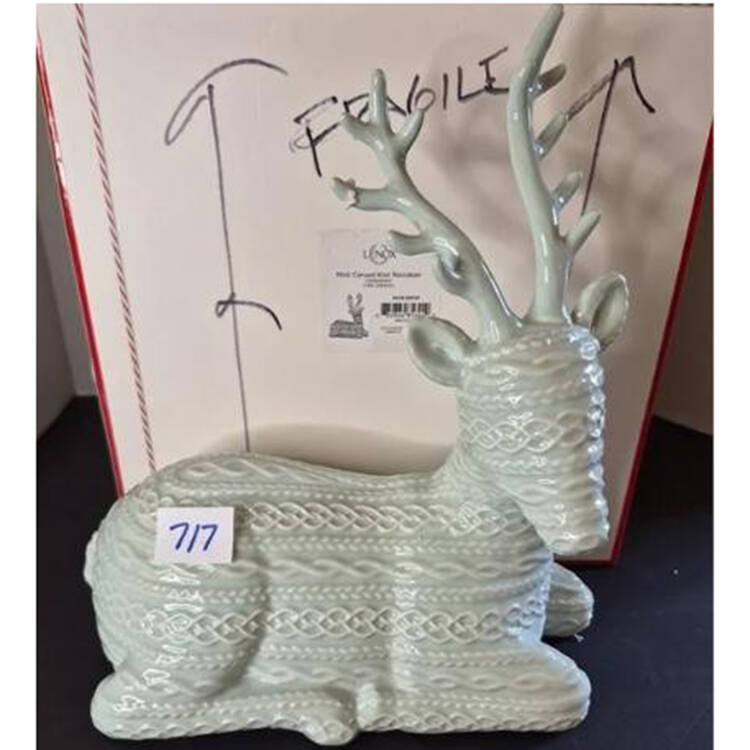 Lenox Christmas Figurine Mint Carved Knit Reindeer - Boxed