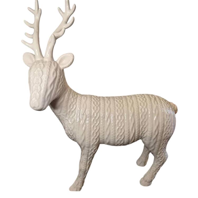 Lenox Christmas Figurine White Carved Knit Reindeer Centerpiece - Boxed