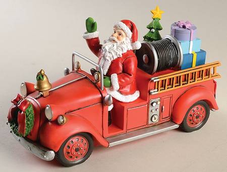 Lenox Christmas Figurine Santa's Holiday Lighted Firetruck -Light - Boxed