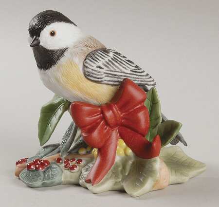 Christmas Birds Chickadee-With Red Bow - Boxed