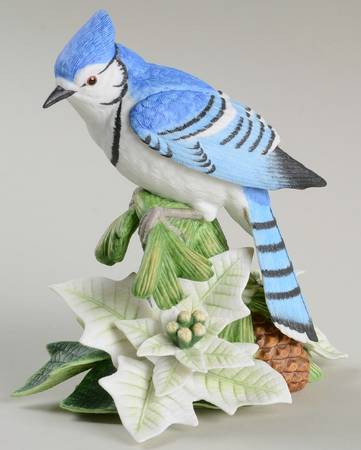 Christmas Birds Blue Jay-White Poinsettia - Boxed