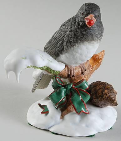 Christmas Birds Snowbird-Dark-Eyed Junco-Green Ribbon - Boxed
