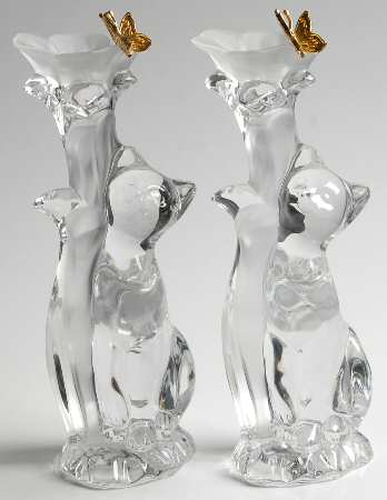 Crystal Animals Crystal Cats Candlesticks - Boxed