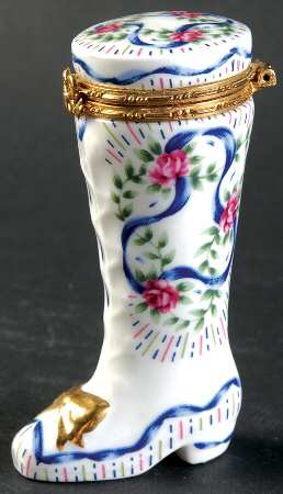 Lefton Hinged Boxes Boot-Pink Roses - Boxed