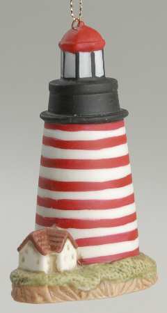Porcelain Lighthouse Ornaments West Quoddy Head, Me - Boxed