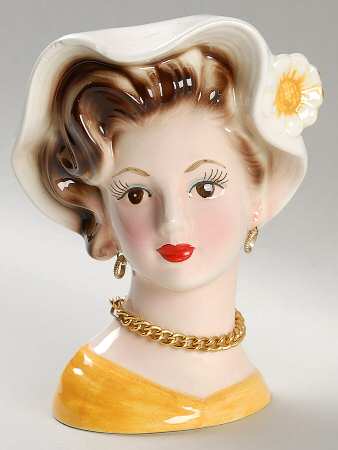 Lefton Head Vases White Hat/Daisy - No Box
