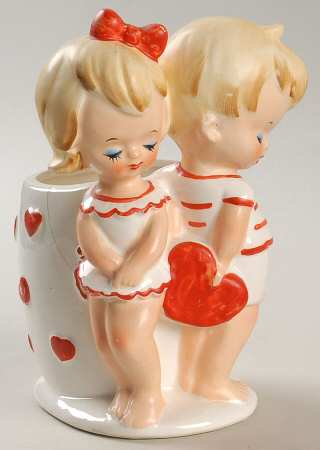 Lefton Head Vases Boy And Girl Red Hearts - No Box