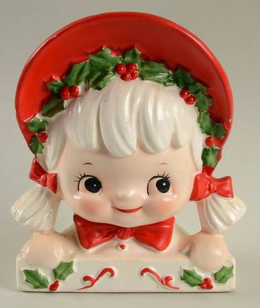 Lefton Head Vases Christmas Girl - No Box
