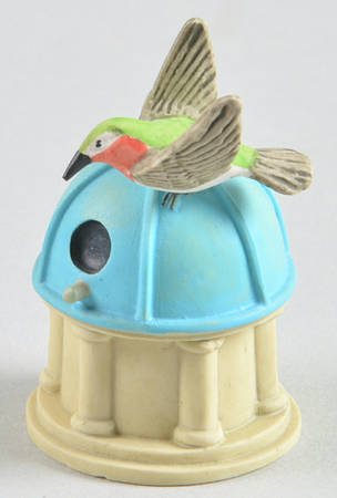 Garden Birdhouse Thimble Collection Ruby-Throated Hummingbird On Temple - Boxed