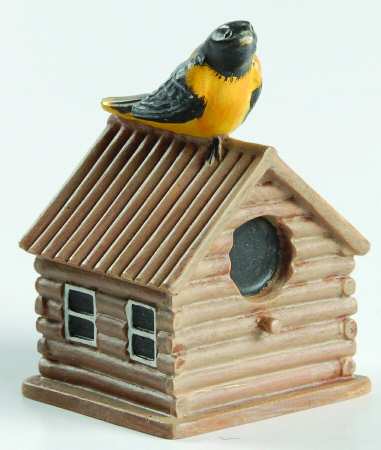 Garden Birdhouse Thimble Collection Baltimore Oriole On Log Cabin - Boxed