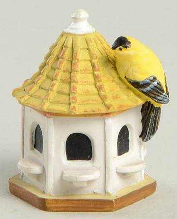 Garden Birdhouse Thimble Collection Goldfinch On Octagon Feeder - No Box