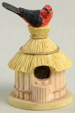 Garden Birdhouse Thimble Collection Vermilion Flycatcher On Hut - Boxed