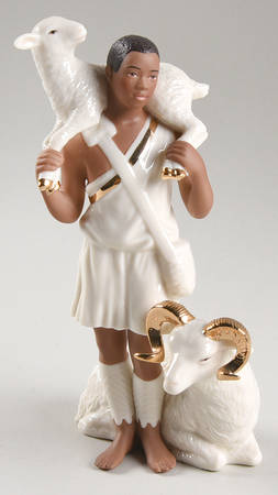 Oh Holy Night-Ebony Nativity Shepherd Boy With Sheep - No Box