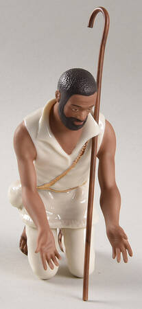 Oh Holy Night-Ebony Nativity Shepherd Kneeling With Crook - No Box