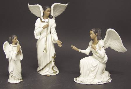 Oh Holy Night-Ebony Nativity Angels In Adoration-3 Piece Set - Boxed