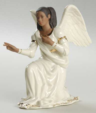 Oh Holy Night-Ebony Nativity Angel Kneeling - No Box