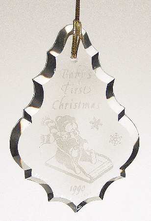 Baby's First Christmas-Crystal 1990-Pendant/ Sledding Bear - Boxed