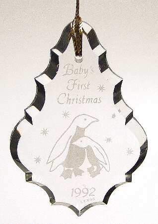 Baby's First Christmas-Crystal 1992-Pendant/ Penguins - Boxed