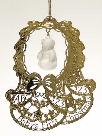Baby's First Christmas-Crystal 1995-Bear In Gold Filigree - Boxed