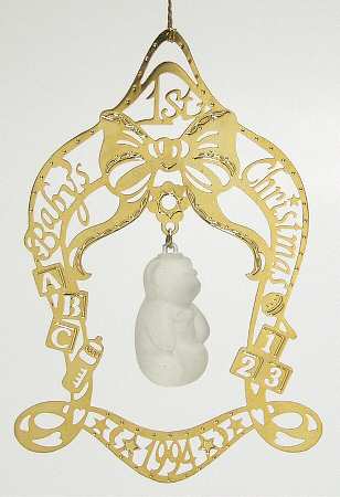 Baby's First Christmas-Crystal 1994-Bear In Gold Arch - Boxed