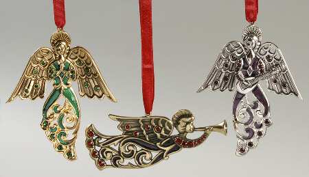 Lenox Metal Ornaments Set Of (3) Angels With Gems - Boxed
