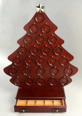 Jeweled Advent Ornament Calendar Wooden Display Tree - No Box