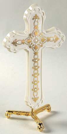 China Treasures Cross White Jeweled With Stand - Boxed