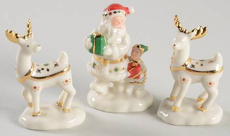 Mistletoe Park Village Santa & Reindeer-3pc Boxed Set - Boxed