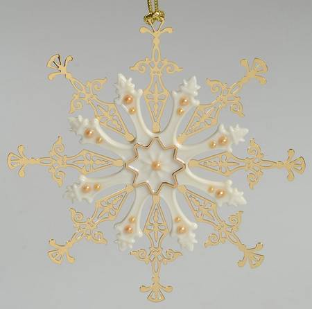 Ivory and Gold Snowflake Guilded Pearl Snowflake - With Box